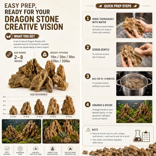 Natural Dragon Stones 1lb, Aquarium Aquascaping Rocks（2-5 inch） | Aquascaping Stone for Fish Tank,Terrariums,Paludariums,Reptile Enclosures & Gardens,Landscaping Rocks - color: Dragon Stone, size: 1Lb (2-5 inch)