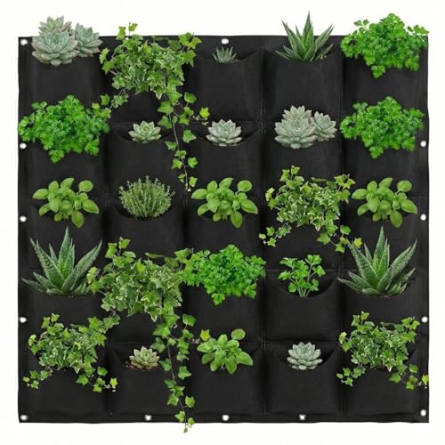 WFIST Vertical Hanging Planter Bag, Breathable Felt Wall Garden Planter with Metal Grommets, Indoor/Outdoor Space-Saving Herb & Flower Growing Pouch (25-Pocket) - style: 25-Pocket