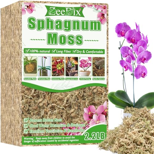 ZeeDix 2.2 lb Premium Sphagnum Moss Bulk, Natural Long Fiber Orchid Sphagnum Peat Moss for Carnivorous Plants Succulent Monstera Indoor Outdoor Plants & Reptiles Terrariums Habitats(Expands to 40 qt) - size: 2.2 pounds