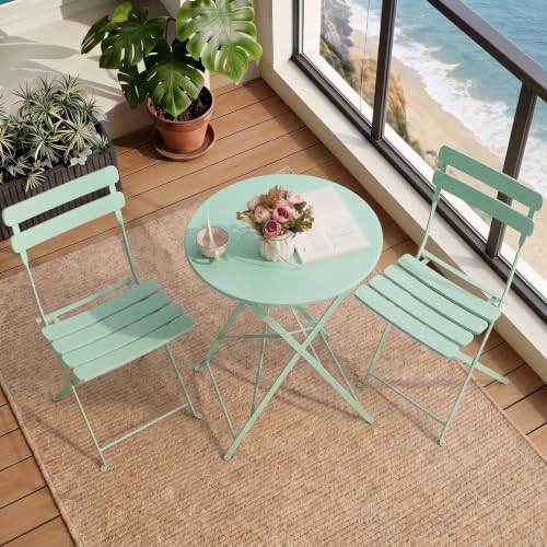 wildformers Outdoor Compact Folding Bistro Table and Chairs Set of 2,Green - color: Green