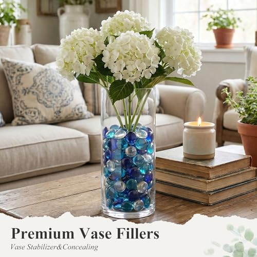 DOMESTAR 2 LB Mixed Blue Flat Glass Marbles, Glass Beads for Vases - color: Multi