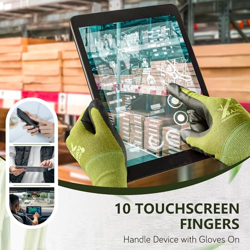 COOLJOB 2 Pairs Gardening Gloves for Women and Men, Bamboo Working Gloves Touchscreen, Grippy Nitrile Rubber Coated Work Gloves, Green/Black, Large Size (2 Pairs L) | Breathable Bamboo Gloves for Men and Women, Strong Nitrile Grip, Full Palm Touchscreen,