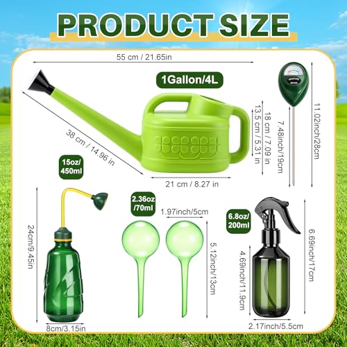 Reallnaive 6-piece Indoor Watering Can Set – 1 Gal Can, 6.8 oz Spray, 15 oz Squeeze, Plant Watering Globes & Soil Moisture Meter, Indoor & Outdoor Plant Care(Grass Green) - color: Grass Green