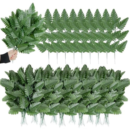 XONOR Artificial Silk Leaf Fern - Artificial Fern Leaves Stem Faux Greenery Plant for Cemetery Grave Headstone Wedding Home Garden Decoration (200Pcs, Dark Green)