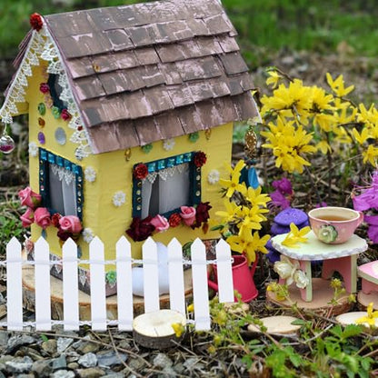 2pcs Mini Picket Fence, 34in Long Wooden Decorative Picket, Micro Landscape Little Ornaments for DIY Plant Pot House Home Dollhouse Outdoor Diorama Project(White)
