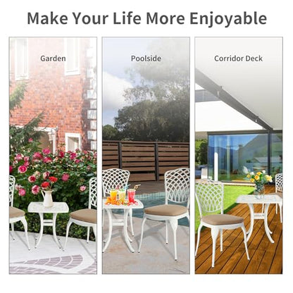 HOMEFUN Aluminum Bistro Set of 2 Outdoor 3 Piece Patio Furniture, White | Thickened Heavy-Duty Cast Ultra Sturdy Rustproof All-Weather for Garden Balcony - color: White Back