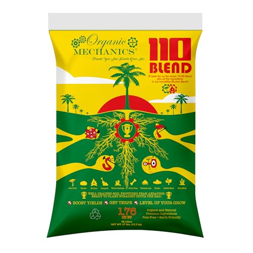 Organic Mechanics 110 Blend Organic Potting Soil – 1.76 Cu Ft | Peat-Free Mix with Biochar, Coco Coir, Perlite, Compost | for Indoor Plants, Outdoor Gardens, Containers - size: 1.76 cu ft