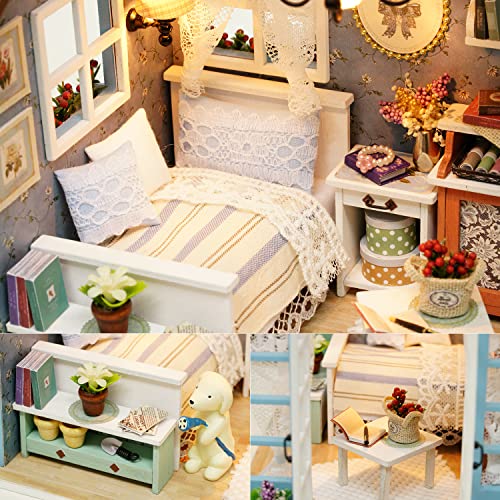 DIY Miniature House Kit with Furniture for Kids Teens Adults Aged 14+ | 1:24 Scale Wooden Mini Doll House Accessories Creative Room Book Nook(Forest Times)