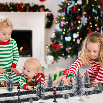 Hotop 18pc Christmas Village Accessories 47.2 Inch Village Roads Mini Snowy Trees Streets Light Lamppost Hedge Figurines Set for Display Winter Holiday Decorations DIY Crafts No Batteries(Cool) - style: Cool