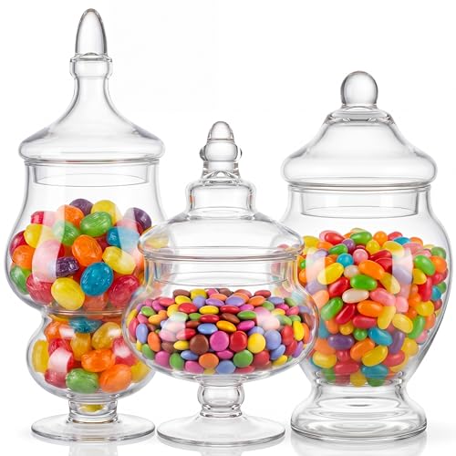 3 Pcs Glass Apothecary Jars with Lids Decorative Candy - style: Clear Style