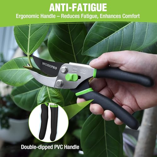 WORKPRO 8.5" Bypass Pruning Shears, Garden Shears with Non-Slip Grip Handle | Heavy Duty Garden Clippers with High Carbon Steel for Branches, Flowers, Fruits, Plants, Gardening Gifts for Women Men