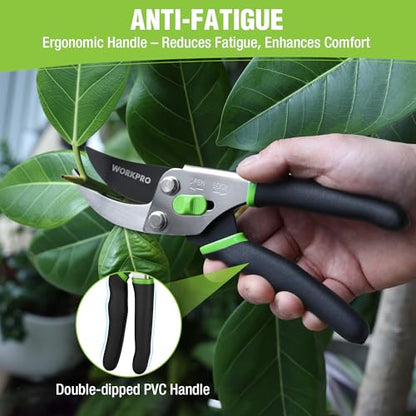 WORKPRO 8.5" Bypass Pruning Shears, Garden Shears with Non-Slip Grip Handle | Heavy Duty Garden Clippers with High Carbon Steel for Branches, Flowers, Fruits, Plants, Gardening Gifts for Women Men