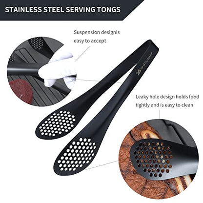 MSY BIGSUNNY Stainless Steel Buffet Tongs - Kitchen Food Tong for Cooking and Serving (Black - 9" Serving Tongs) - color: Black - 9" Serving Tongs