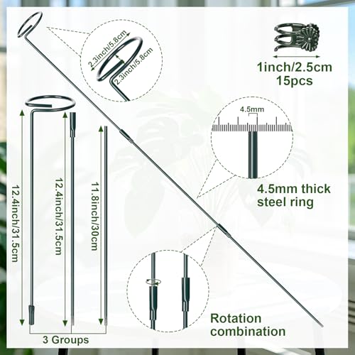 Mwellewm 3 Sets Plant Stakes 12/25/36 Inch Adjustable Plant Support Stakes Tall for Indoor Outdoor Plant Holder Stick Steel Garden Stem Pole Amaryllis Stakes with 15 Clip for Tomato Orchid Lily Flower - size: 3 pcs set