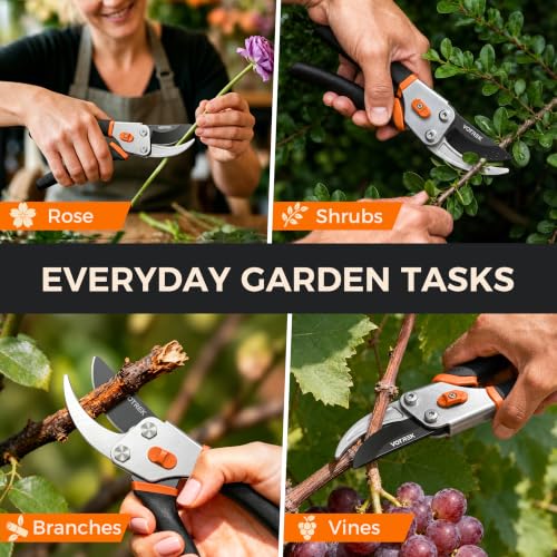 8.5" Bypass Pruning Shears, Jam-Proof Spring Clippers for branches - color: Sunset Orange