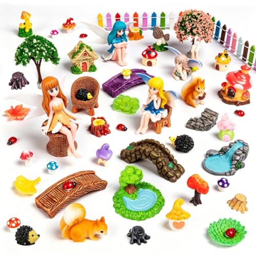 52Pcs Mini Fairy Garden Accessories Outdoor, Fairies for Fairy Garden Kit | Small Fairies Figurines, For Decor Cake