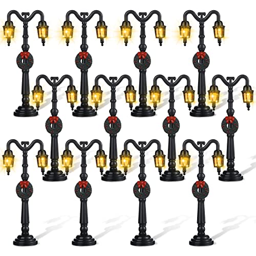 Mudder 12 Pcs 4 Pcs Christmas Miniature Village Lamp Post Light, Artsy - color: Artsy
