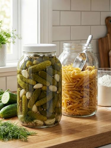 Sally's Organics Large 1 Gallon Glass Jars with Lids - Made in the USA - Wide Mouth BPA-Free Lid, Chalk Labels – Sun Tea, Fermenting, Kombucha, Pickling, and Cookie Storage Jar – USDA, Dishwasher Safe
