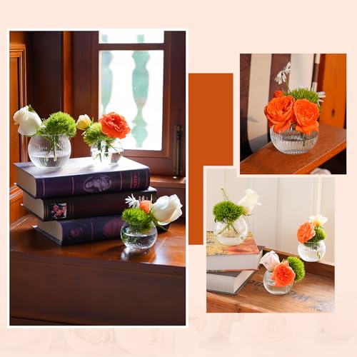 32 Pack Glass Bubble Vases, Small Clear Bud Vases for Table Centerpieces | Round Mini Globe Bubble Bowl, Candle Holders, Wedding Event & Home Decor (3 Textures 2 Sizes)