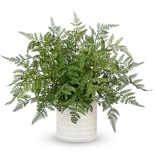 Hollyone 13" Artificial Fern in Pot Faux Cedar Ferns Topiary for Outdoors Indoor Fake Cedar Small Fern Faux Potted Plants Greenery Bush for Door Patio Garden Farmhouse Windowsill Office Home Decor - color: Small #4