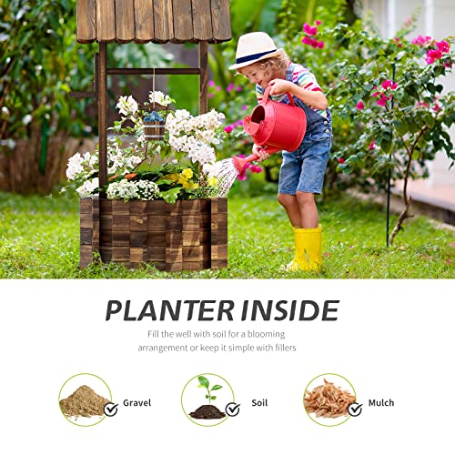 Oneinmil Wishing Well Planter for Yard, Outdoor Large Wooden Wishing Well with Hanging Bucket for Flower and Plants Wishing Well for Outside, Patio, Garden, Lawn Backyard Decor Upgrade Reinforced Base
