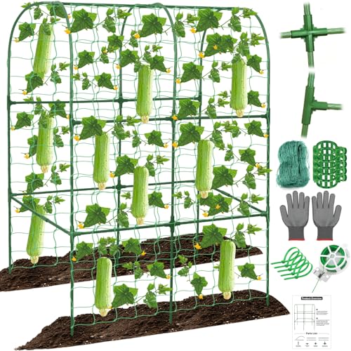 Cucumber Trellis for Raised Bed 50 x 34 Inch U-Shape Garden Trellis for Climbing Plants Outdoors Metal Garden Cucumbers Arch Trellis, Cucumber Plant Support for Tomato, Pea, Zucchini, Vine Flower - color: 1PC 50 x 34 IN Green