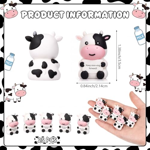 Gejoy 25 Pcs Mini Rubber Cow Toys Positive Mini Cows Figures | Tiny Figurines to Hide, Cow Gifts with Motivational Quote, Birthday Encouragement Gifts for Coworker Desk Decor - style: Cow