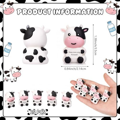 Gejoy 25 Pcs Mini Rubber Cow Toys Positive Mini Cows Figures | Tiny Figurines to Hide, Cow Gifts with Motivational Quote, Birthday Encouragement Gifts for Coworker Desk Decor - style: Cow