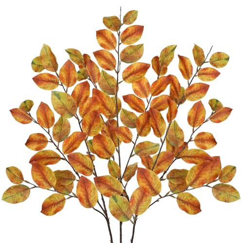 41 inch Artificial Fall Leaves Stem Yellow Fake Autumn Foliage Branches | 3PCS Artificial autumn foliage branches for vase filler, Thanksgiving table centerpiece, farmhouse mantle & home fall decor. - color: Yellow