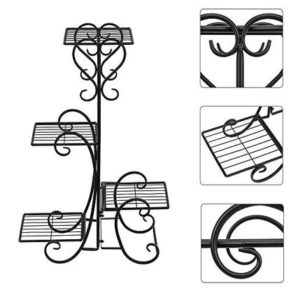 VINGLI Metal Plant Stand Flower Holder Racks Patio Stand Holder Outdoor Displaying Plants Flowers (Black- square) (30.9" H- 4 Tier)
