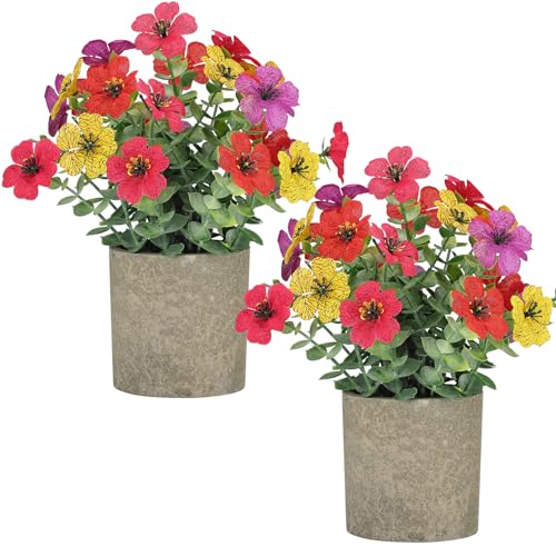 2 Pack Small Fake Plants Potted Artificial Plants Artificial Flowers Potted - color: Colorful