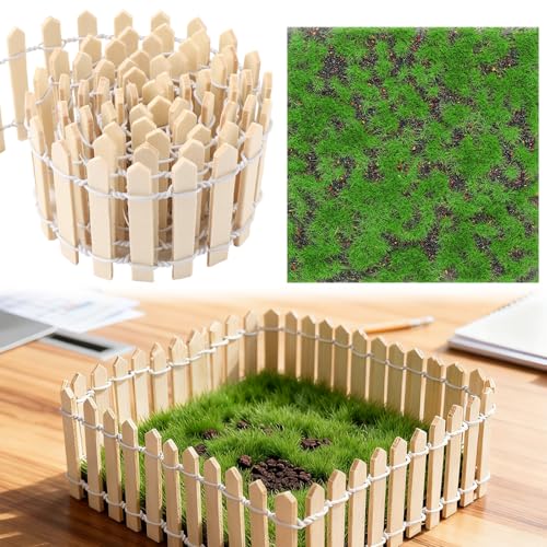1 Pcs 35 Inch Wood Picket Fencing Gate with 1 Pcs 6 X 6 Inches Fake Grass