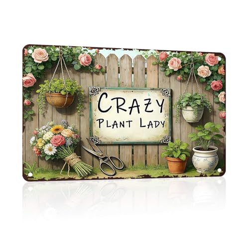 PEACHGARDEN Garden Signs Gardening Wall Decor For Woman Gift Crazy Plant Lady Metal Sign Wall Art Decor For Garden Yard Patio Plant Room Greenhouse 12x16 inch - color: Garden Decor 12, size: 30X40cm(12*16in)