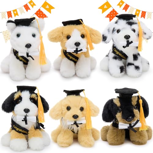 Tezituor 6 Pcs Graduation Plush Dog Bulk Toy 6", 2026 Cute Puppy Graduation Stuffed Animal Gift for Boys and Girls Graduates, Congrats Grad Keepsake - color: 6 Dogs Grad