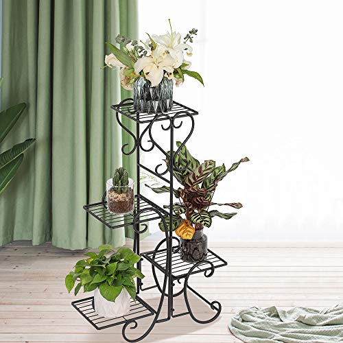 VINGLI Metal Plant Stand Flower Holder Racks Patio Stand Holder Outdoor Displaying Plants Flowers (Black- square) (30.9" H- 4 Tier)