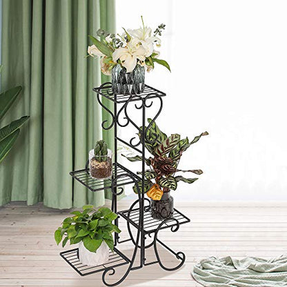 VINGLI Metal Plant Stand Flower Holder Racks Patio Stand Holder Outdoor Displaying Plants Flowers (Black- square) (30.9" H- 4 Tier)