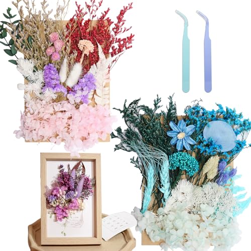 2 Pack Real Dried Flowers for Resin, Natural Pressed Flowers | Natural mixed dried flower pack with tweezers for DIY resin,crafts,& candles(Multicolor Blue). - color: Multicolor Blue