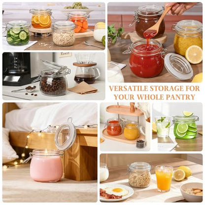 Airtight Glass Jars with Lids,17 oz Glass Storage Containers with Lids Set of 6,Small Mason Jars with Clamp Airtight Lid and Silicone Gasket,Used for Food Storage and Pickling