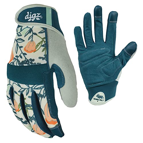 Digz Gardening Gloves, Garden Gloves for Women - color: Coral Floral, size: Medium (Pack of 1)