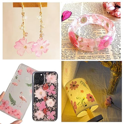 Dried Pressed Flowers for Crafts, Real Dried Flowers Natural Dry Flowers Bulk for Resin Candle Making Scrapbooking DIY Nails Jewelry Pendant Soap (Pink)