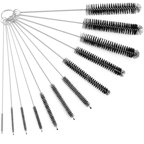 Ixiaoyoo Straw Cleaner Brush Set, 12 Pieces Botthle Cleaning Brush and Nylon Tube Brush Brush, 11.8 Inch Long Cleaning Brush Kit for Water Bottle, Straws on Tumbler, Sippy Cup, Tea Pot Spout - color: 11.8 Inch Black Cleaning Brushes