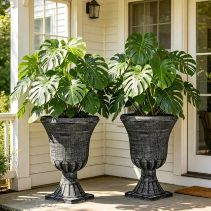 Autodaya 22" Tall Urn Planters for Outdoor Plants Set of 2 Large Flower Pot - color: Washed Black-22"h