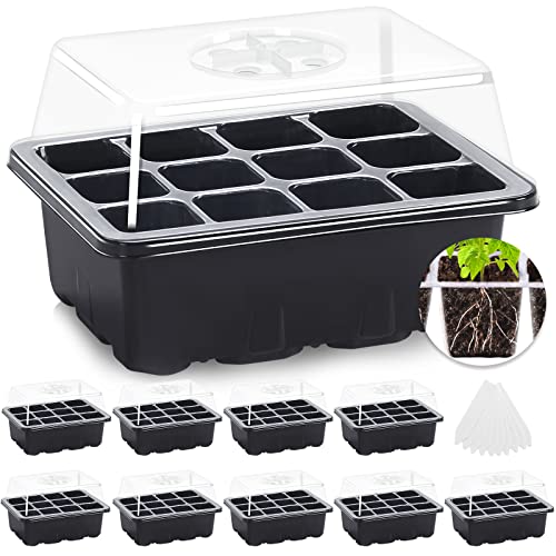 MIXC 10 Pack Seed Starter Tray, 120Cell Stater Kit with Humidity Dome Black - color: Black, size: 12 Cell-10 Packs