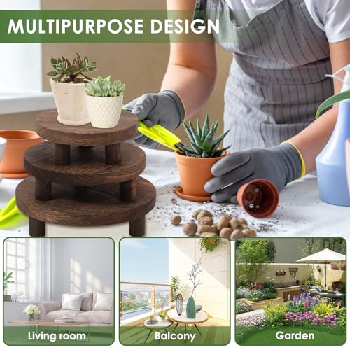 4 Pcs Small Wooden Risers Plants Stand, 5" 6" 7" 8" Pedestal Plant Display Risers Stool for Decor, 4 Tiered Round Flower Pot Pedestal Holder for Desktop Counter Room Indoor Outdoor