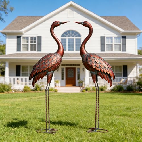 chisheen 2PCS Garden Crane Statues Outdoor Sculptures Metal Yard Art Statue for Garden Decoration Large Size Set of 2 - size: L-2PC