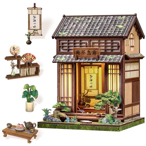Book Nook, DIY Miniature House Kits for Adult, Japanese Booknook Tiny House, Decorative Bookends, Bookshelf Home Decor 3D Wooden Puzzles, Craft Gifts for Friends and Family (Tea House) - color: Japanese Tea House