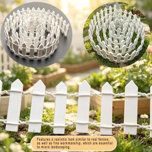 Markeny 4 Pack 35.4 Inche Long Fairy Garden Fence, White Wood Picket Fence, Decorative Fence for Miniature Garden, Fairy Garden Ornaments, Wooden Crafts DIY