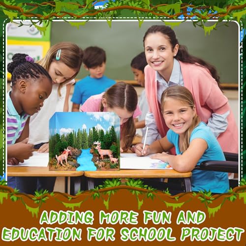 Simgoing Forest Diorama Kit Project Supplies Include Woodland Animals Figures Deer Figures Artificial Model Tree Fake Rocks Moss with Gift Box for Gifts Birthday Christmas Party Favors - style: Woodland Animals