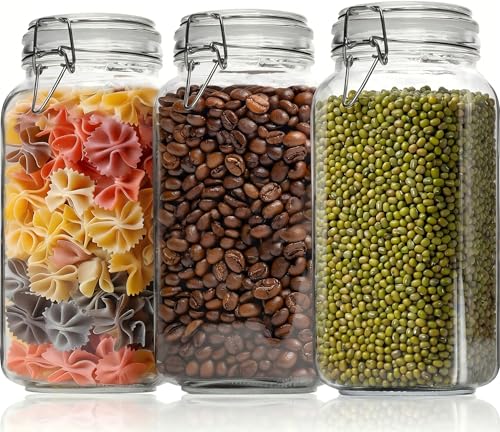 78oz Large Square Glass Jars with Airtight Lids, Wide Mouth Mason Jars 3P - color: Square-78OZ Set-3 Pack