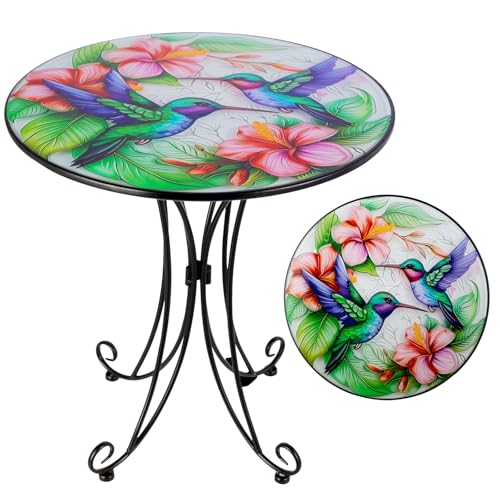 18" Hummingbird Outdoor Side Table | Metal Accent Table, Indoor Small Round End Table, Plant Stand Tables for Outside Yard Balcony Garden Bedside - color: Hummingbird